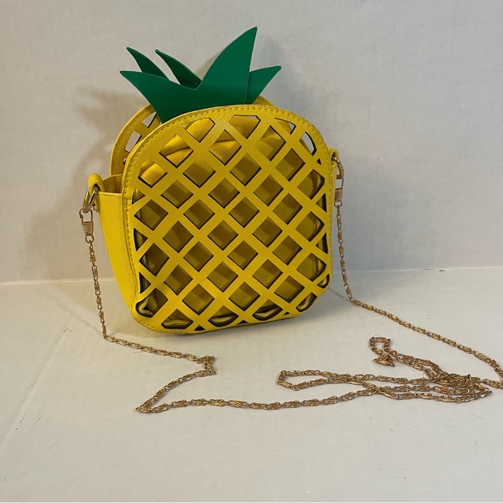 Fun Pineapple Faux Leather Crossbody Bag with Gold Chain